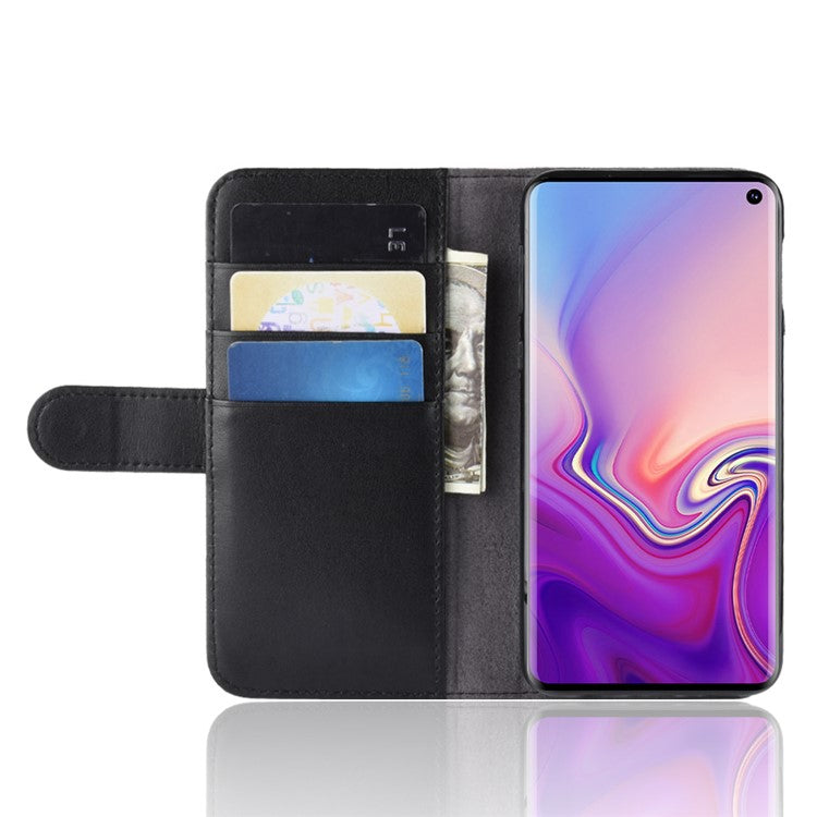 Split Leather Wallet Protection Flip Stand Case Cover for Samsung Galaxy S10e Mobile Phone Accessory - Black