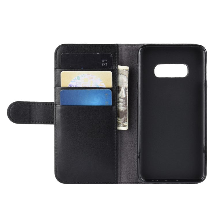 Split Leather Wallet Protection Flip Stand Case Cover for Samsung Galaxy S10e Mobile Phone Accessory - Black