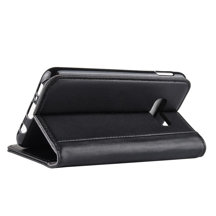 Split Leather Wallet Protection Flip Stand Case Cover for Samsung Galaxy S10e Mobile Phone Accessory - Black