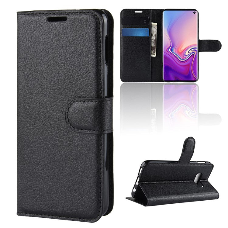 Litchi Skin Wallet Leather Stand Case for Samsung Galaxy S10e - Black