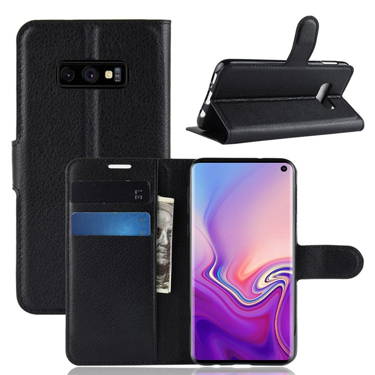 Litchi Skin Wallet Leather Stand Case for Samsung Galaxy S10e - Black