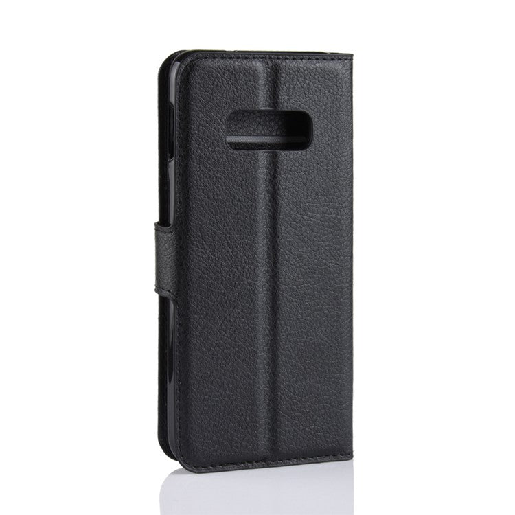 Litchi Skin Wallet Leather Stand Case for Samsung Galaxy S10e - Black