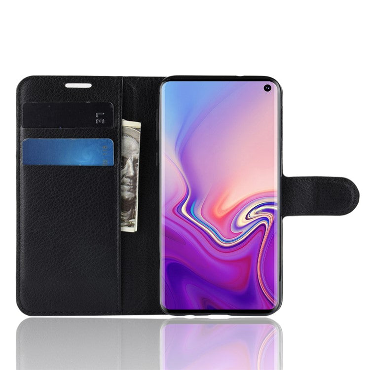 Litchi Skin Wallet Leather Stand Case for Samsung Galaxy S10e - Black