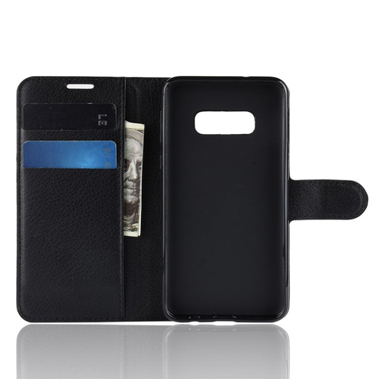 Litchi Skin Wallet Leather Stand Case for Samsung Galaxy S10e - Black