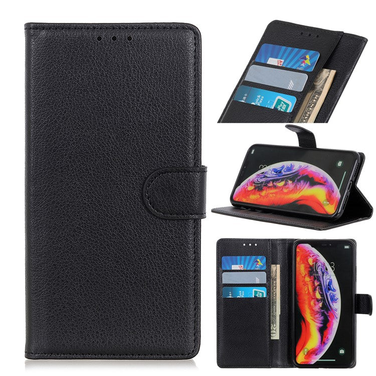 Litchi Skin Leather Wallet Case for Samsung Galaxy A40 - Black