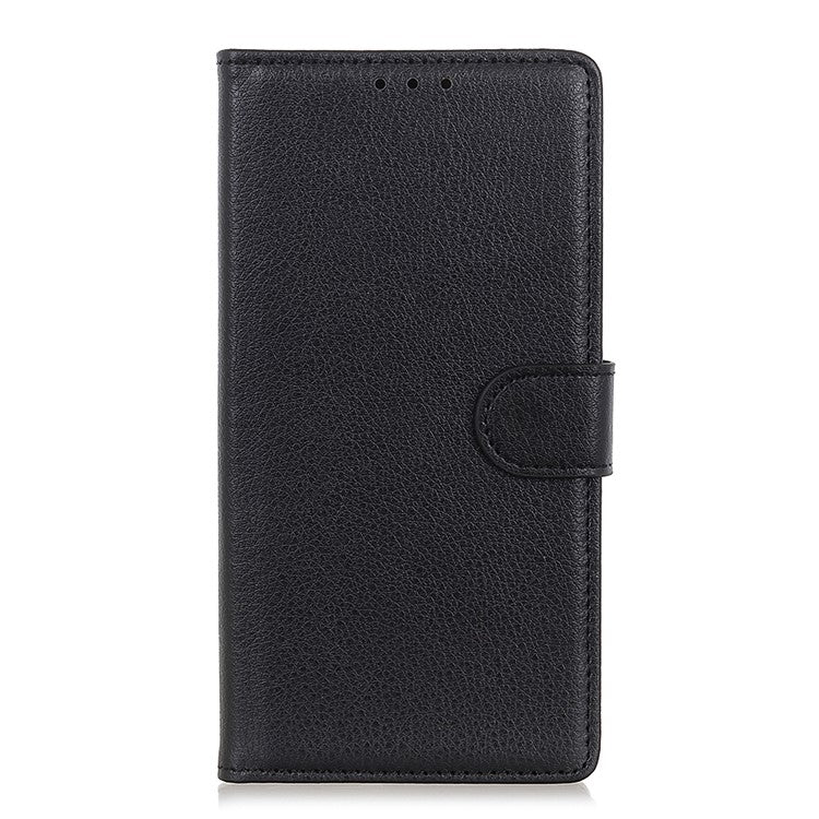 Litchi Skin Leather Wallet Case for Samsung Galaxy A40 - Black