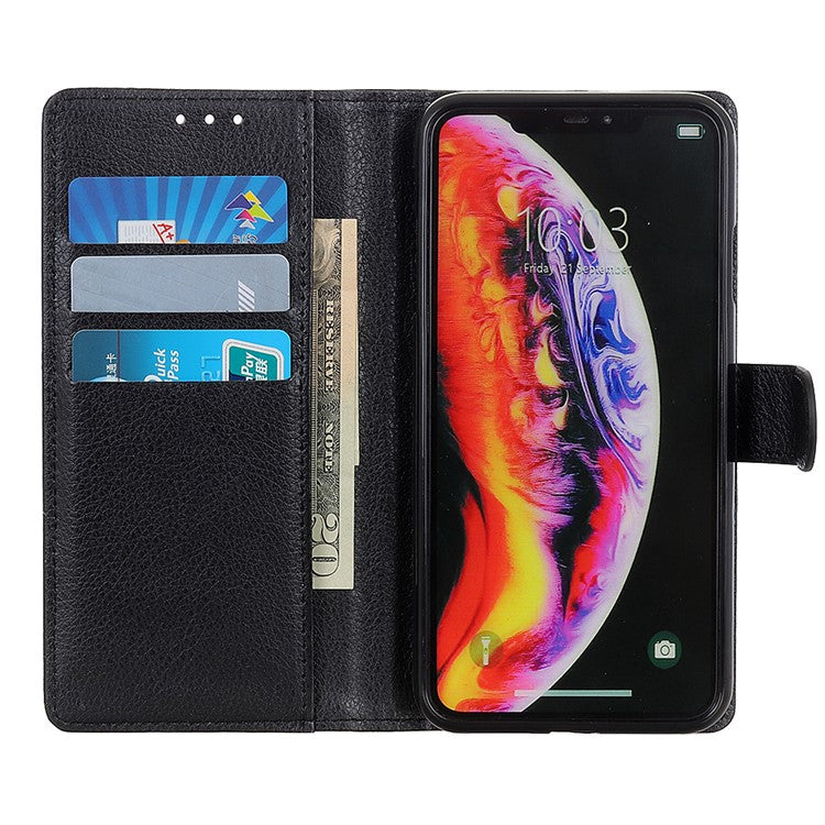 Litchi Skin Leather Wallet Case for Samsung Galaxy A40 - Black