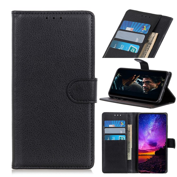 For Samsung Galaxy A50 / A50s / A30s Wallet Phone Case Litchi Skin Leather Flip Cover with Stand - Black