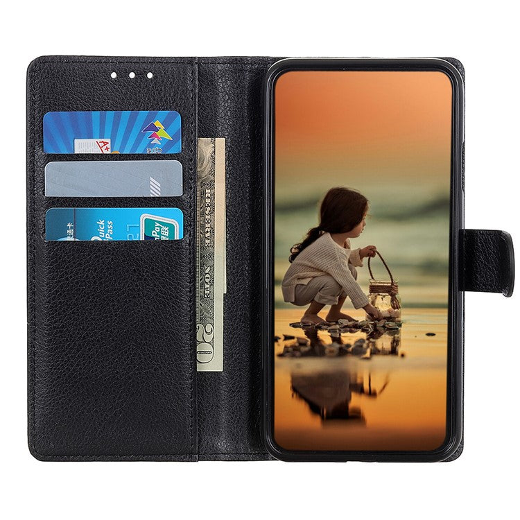 For Samsung Galaxy A50 / A50s / A30s Wallet Phone Case Litchi Skin Leather Flip Cover with Stand - Black