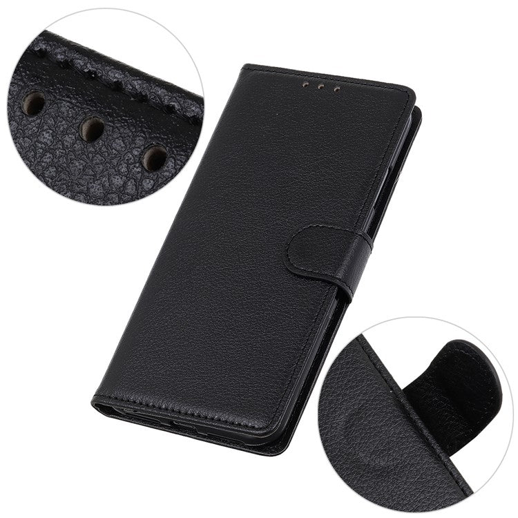 For Samsung Galaxy A50 / A50s / A30s Wallet Phone Case Litchi Skin Leather Flip Cover with Stand - Black