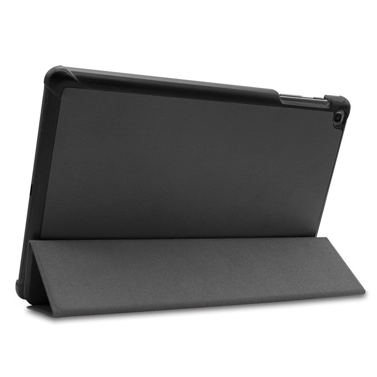 Ultra Lightweight Tri-Fold Stand PU Leather Hard PC Protective Cover for Samsung Galaxy TAB A 10.1 2019 SM-T510 / SM-T515 - Black