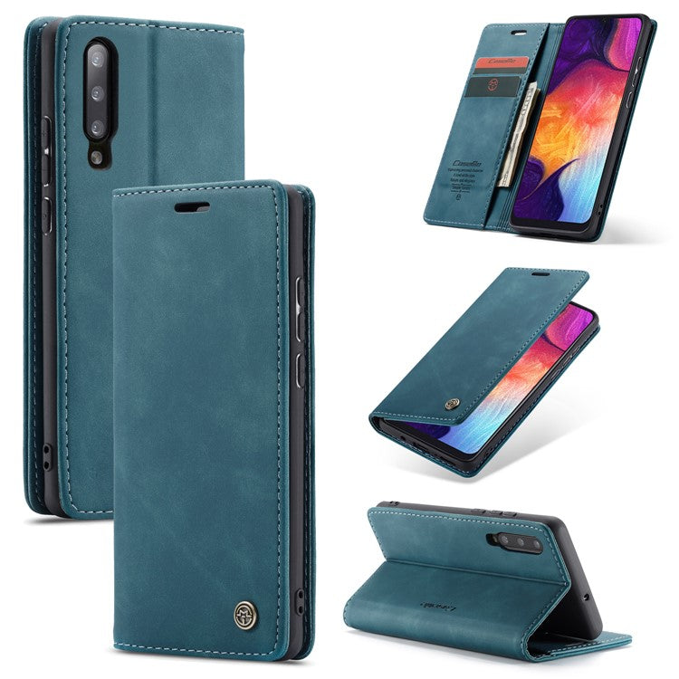 CASEME 013 Series Auto-absorbed Leather Wallet Case for Samsung Galaxy A50 - Blue