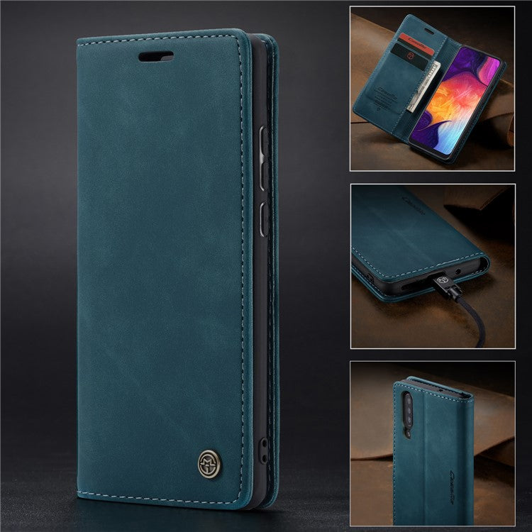 CASEME 013 Series Auto-absorbed Leather Wallet Case for Samsung Galaxy A50 - Blue