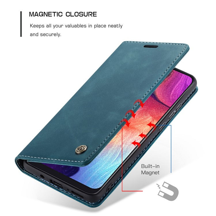 CASEME 013 Series Auto-absorbed Leather Wallet Case for Samsung Galaxy A50 - Blue