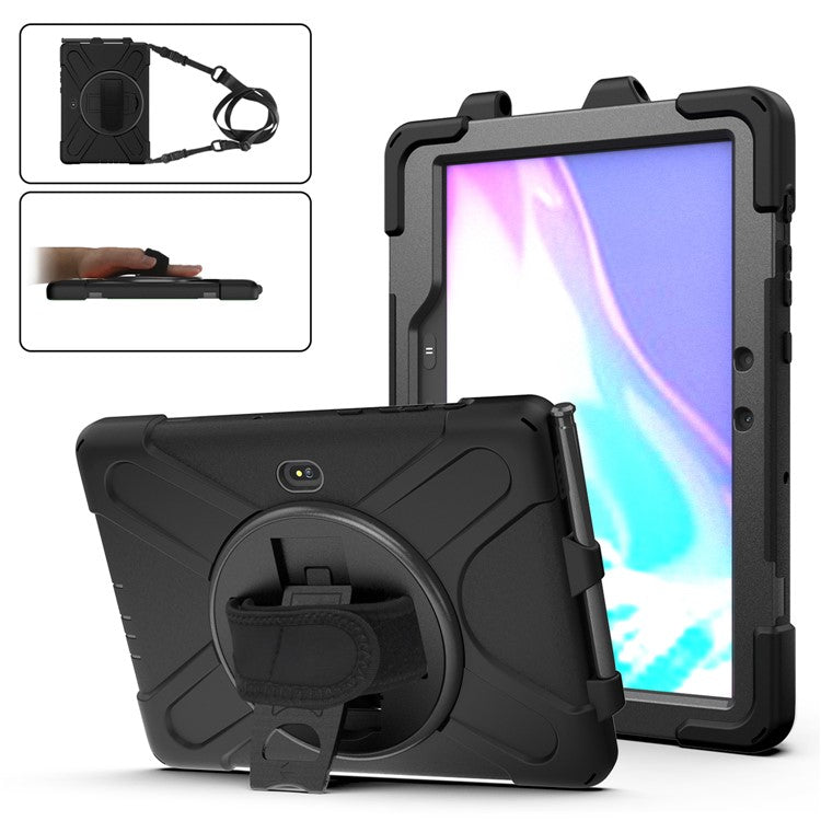 [X-Shape] PC + Silicone 360 Degree Swivel Kickstand Case with Hand Strap and Shoulder Strap for Samsung Galaxy Tab Active Pro T540 / T545 / T547 / Active4 Pro T630 / T636 - Black