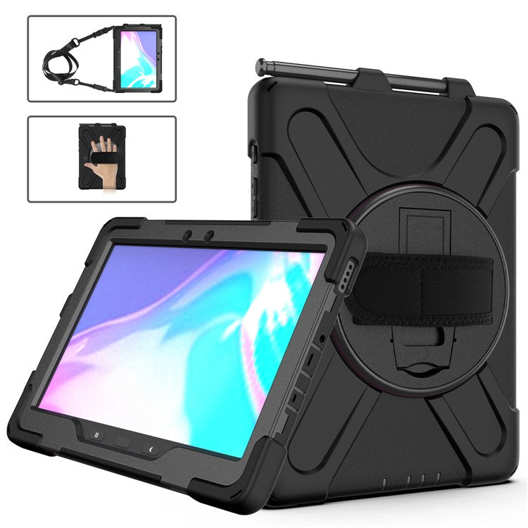 [X-Shape] PC + Silicone 360 Degree Swivel Kickstand Case with Hand Strap and Shoulder Strap for Samsung Galaxy Tab Active Pro T540 / T545 / T547 / Active4 Pro T630 / T636 - Black