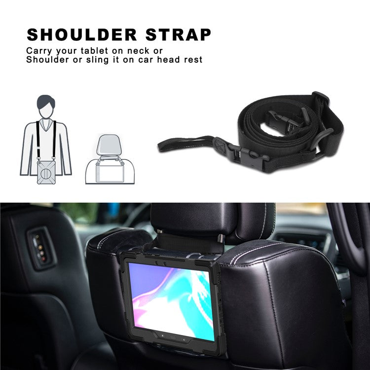 [X-Shape] PC + Silicone 360 Degree Swivel Kickstand Case with Hand Strap and Shoulder Strap for Samsung Galaxy Tab Active Pro T540 / T545 / T547 / Active4 Pro T630 / T636 - Black