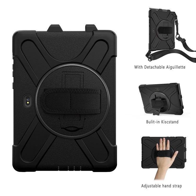 [X-Shape] PC + Silicone 360 Degree Swivel Kickstand Case with Hand Strap and Shoulder Strap for Samsung Galaxy Tab Active Pro T540 / T545 / T547 / Active4 Pro T630 / T636 - Black