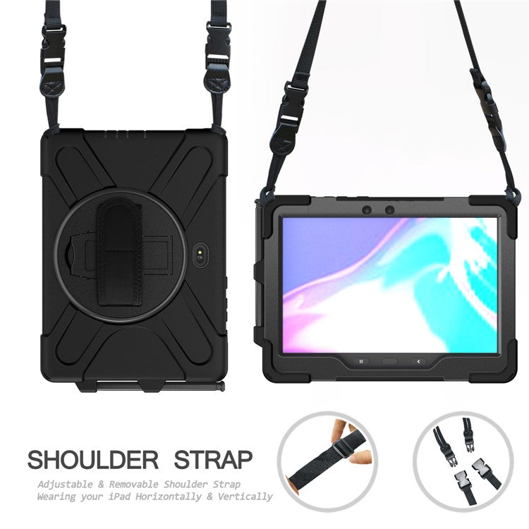 [X-Shape] PC + Silicone 360 Degree Swivel Kickstand Case with Hand Strap and Shoulder Strap for Samsung Galaxy Tab Active Pro T540 / T545 / T547 / Active4 Pro T630 / T636 - Black