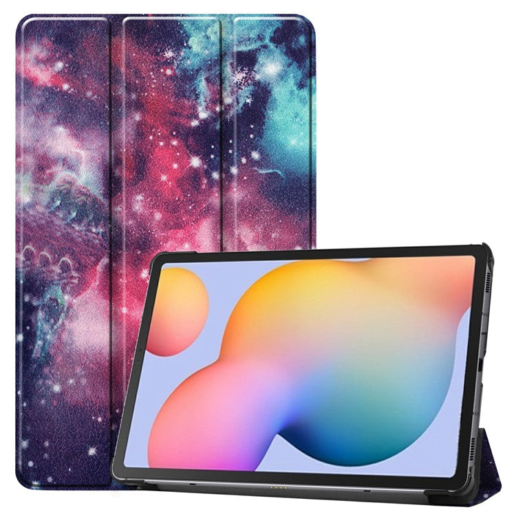 Pattern Printing Tri-fold Stand Leather Tablet Shell for Samsung Galaxy Tab S6 Lite (2024) / (2022) / (2020) - Cosmic Space