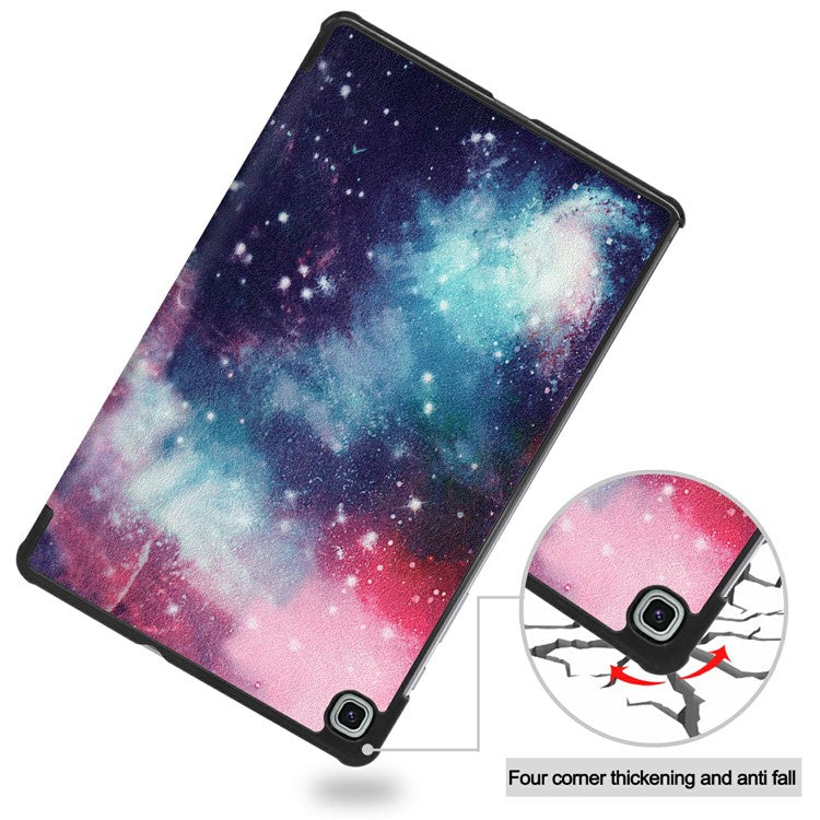 Pattern Printing Tri-fold Stand Leather Tablet Shell for Samsung Galaxy Tab S6 Lite (2024) / (2022) / (2020) - Cosmic Space