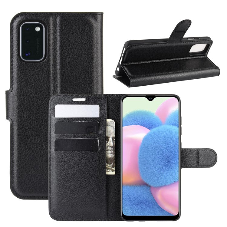 Litchi Texture PU Leather Magnetic Flip Stand Wallet Phone Case for Galaxy A41 (Global Version) - Black