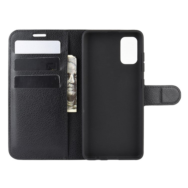 Litchi Texture PU Leather Magnetic Flip Stand Wallet Phone Case for Galaxy A41 (Global Version) - Black