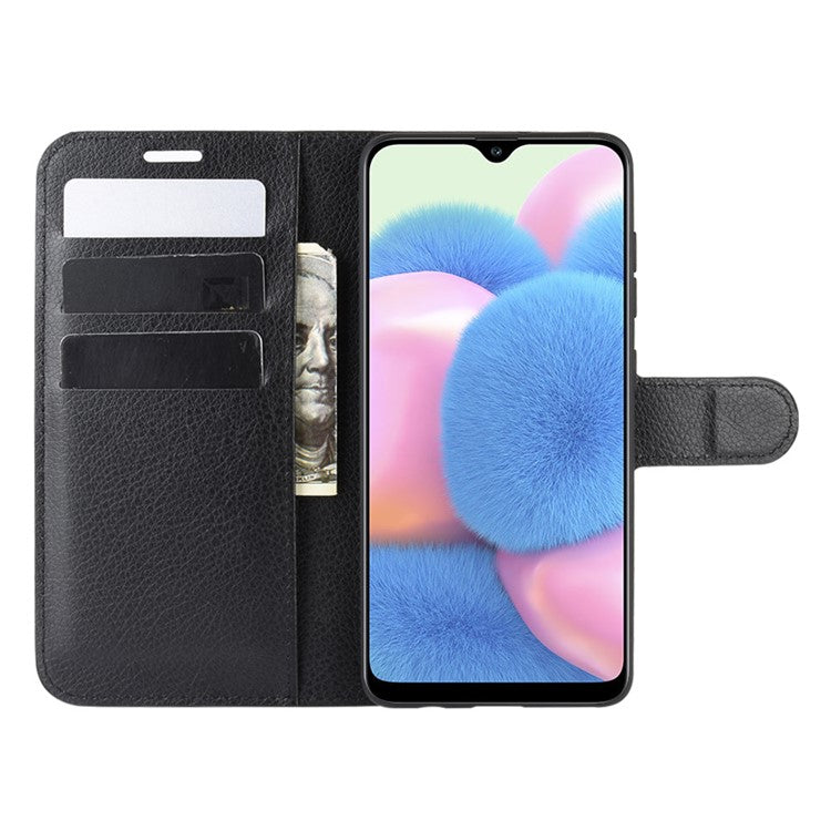 Litchi Texture PU Leather Magnetic Flip Stand Wallet Phone Case for Galaxy A41 (Global Version) - Black