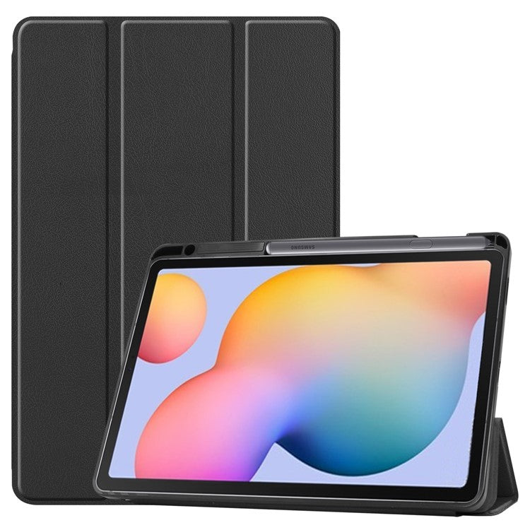 For Samsung Galaxy Tab S6 Lite (2024) / (2022) / (2020) Tri-fold with Stand Leather Smart Case with Pen Slot - Black