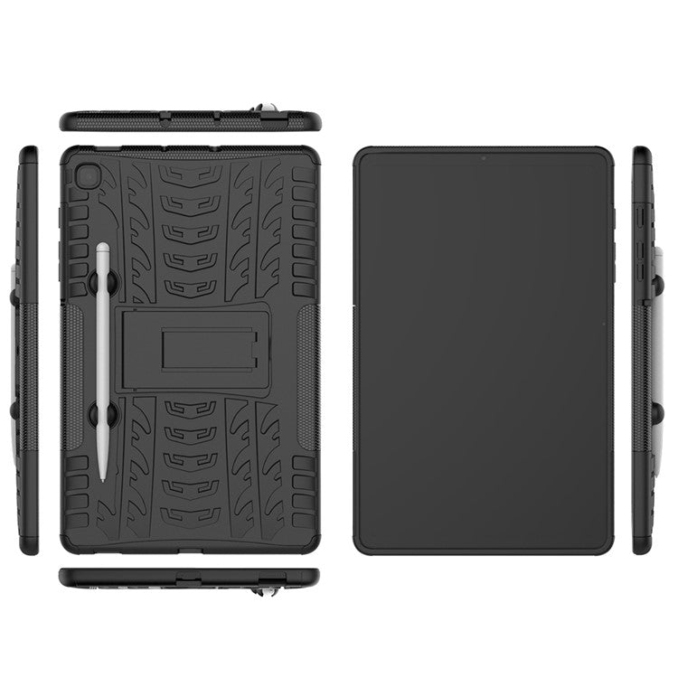 Cool Tyre Pattern PC + TPU Anti-slip Shell with Kickstand for Samsung Galaxy Tab S6 Lite (2020) P610 P615 / (2022) / (2024) - Black