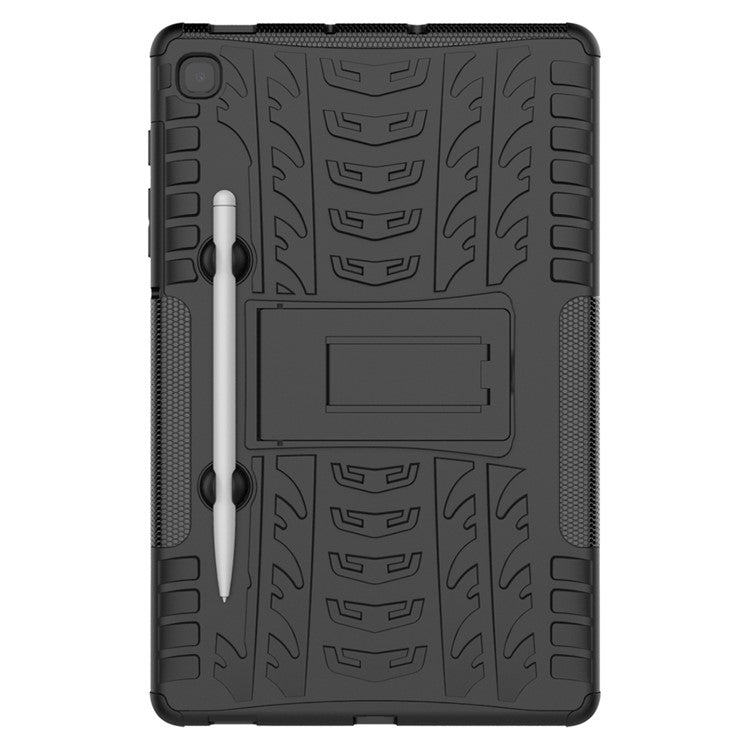 Cool Tyre Pattern PC + TPU Anti-slip Shell with Kickstand for Samsung Galaxy Tab S6 Lite (2020) P610 P615 / (2022) / (2024) - Black