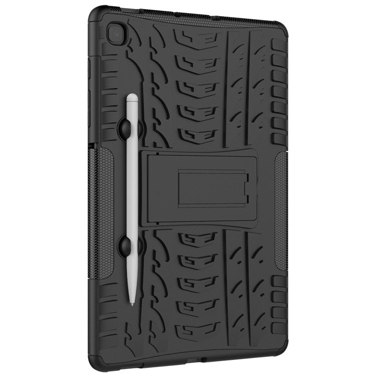 Cool Tyre Pattern PC + TPU Anti-slip Shell with Kickstand for Samsung Galaxy Tab S6 Lite (2020) P610 P615 / (2022) / (2024) - Black