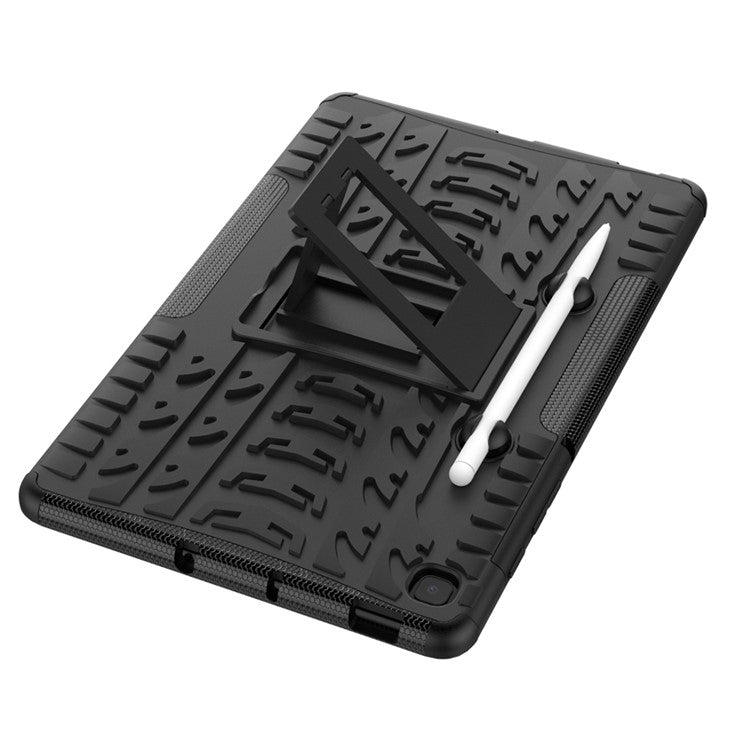 Cool Tyre Pattern PC + TPU Anti-slip Shell with Kickstand for Samsung Galaxy Tab S6 Lite (2020) P610 P615 / (2022) / (2024) - Black