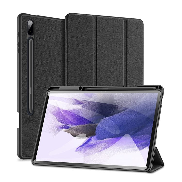 DUX DUCIS DOMO Series Tri-fold Stand Leather Smart Case with Pen Holder and Pen Stand Hole for Samsung Galaxy Tab S7+ / S7 FE / S8+ - Black