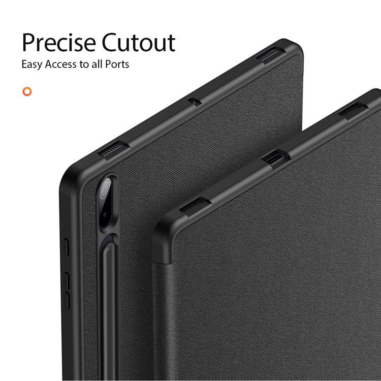 DUX DUCIS DOMO Series Tri-fold Stand Leather Smart Case with Pen Holder and Pen Stand Hole for Samsung Galaxy Tab S7+ / S7 FE / S8+ - Black