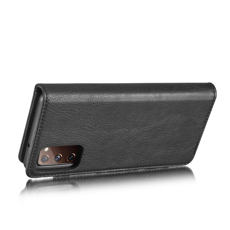 DG.MING Detachable 2-in-1 Split Leather Wallet Shell + PC Back Case for Samsung Galaxy S20 FE 4G / 5G / S20 Lite / S20 FE 2022 - Black