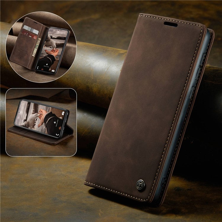 CASEME 013 Series Auto-absorbed Leather Folio Flip Stand Wallet Case for Samsung Galaxy S20 FE 4G/FE 5G/S20 Lite/S20 FE 2022/S20 FE 2022 - Coffee