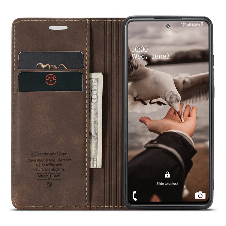 CASEME 013 Series Auto-absorbed Leather Folio Flip Stand Wallet Case for Samsung Galaxy S20 FE 4G/FE 5G/S20 Lite/S20 FE 2022/S20 FE 2022 - Coffee