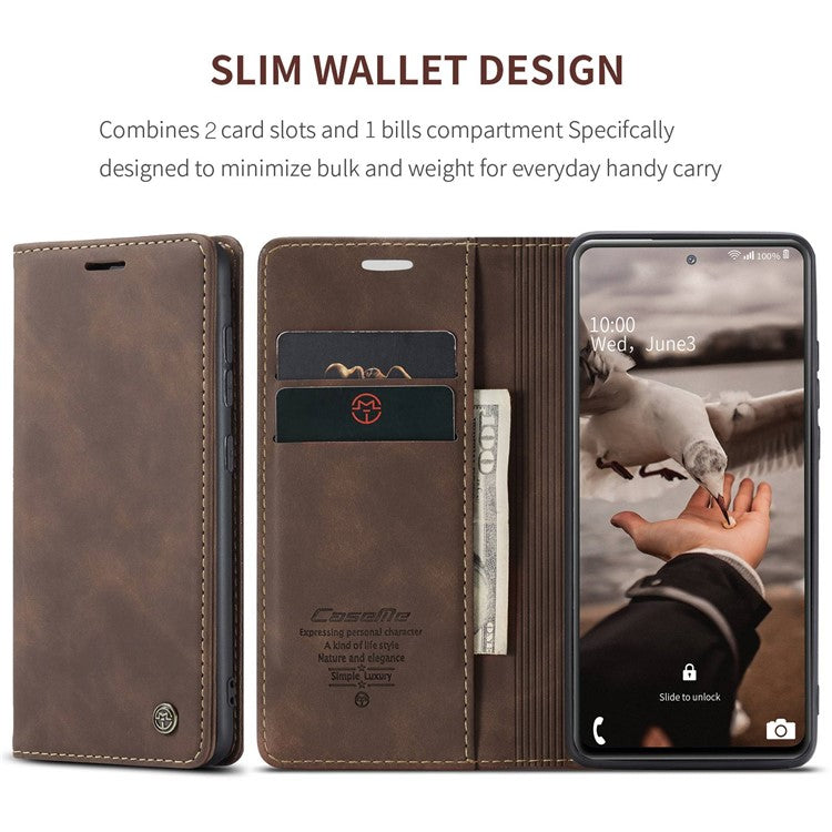 CASEME 013 Series Auto-absorbed Leather Folio Flip Stand Wallet Case for Samsung Galaxy S20 FE 4G/FE 5G/S20 Lite/S20 FE 2022/S20 FE 2022 - Coffee