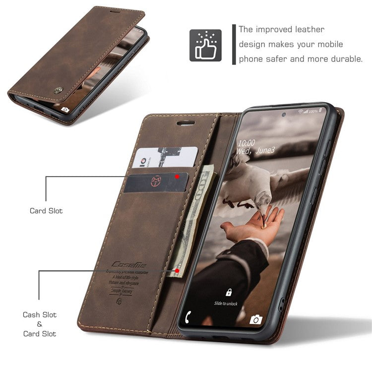 CASEME 013 Series Auto-absorbed Leather Folio Flip Stand Wallet Case for Samsung Galaxy S20 FE 4G/FE 5G/S20 Lite/S20 FE 2022/S20 FE 2022 - Coffee