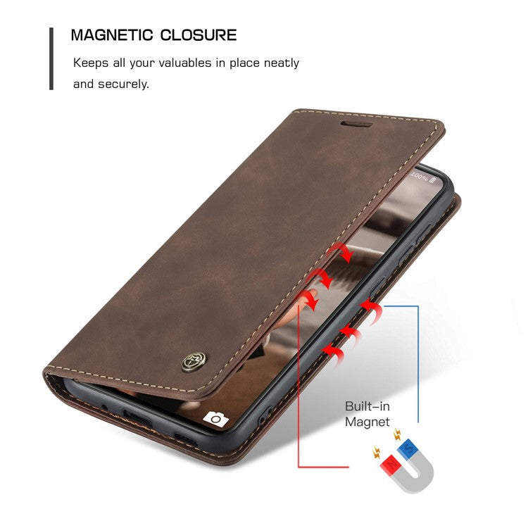 CASEME 013 Series Auto-absorbed Leather Folio Flip Stand Wallet Case for Samsung Galaxy S20 FE 4G/FE 5G/S20 Lite/S20 FE 2022/S20 FE 2022 - Coffee