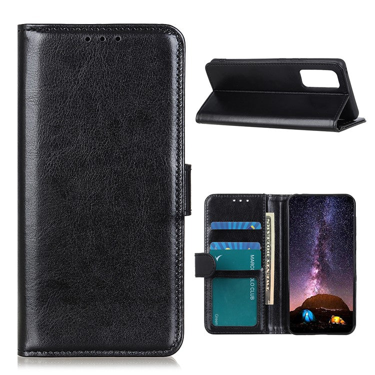 Anti-scratch Crazy Horse Texture Wallet Stand Leather Protector Phone Case Cover for Samsung Galaxy A52 4G/5G / A52s 5G - Black