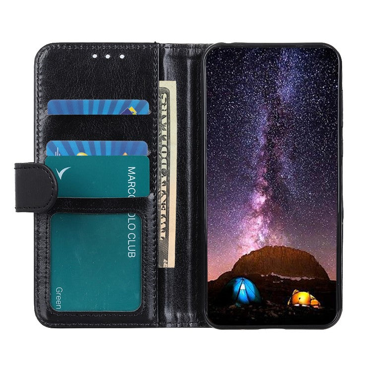 Anti-scratch Crazy Horse Texture Wallet Stand Leather Protector Phone Case Cover for Samsung Galaxy A52 4G/5G / A52s 5G - Black