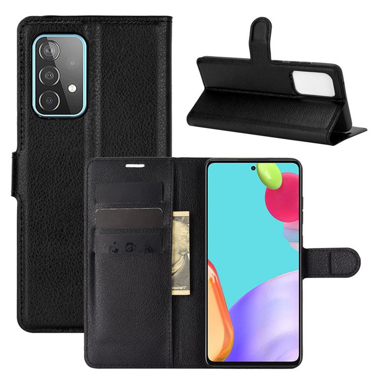 Litchi Texture Leather Wallet Stand Design Phone Cover for Samsung Galaxy A52 4G/5G / A52s 5G - Black