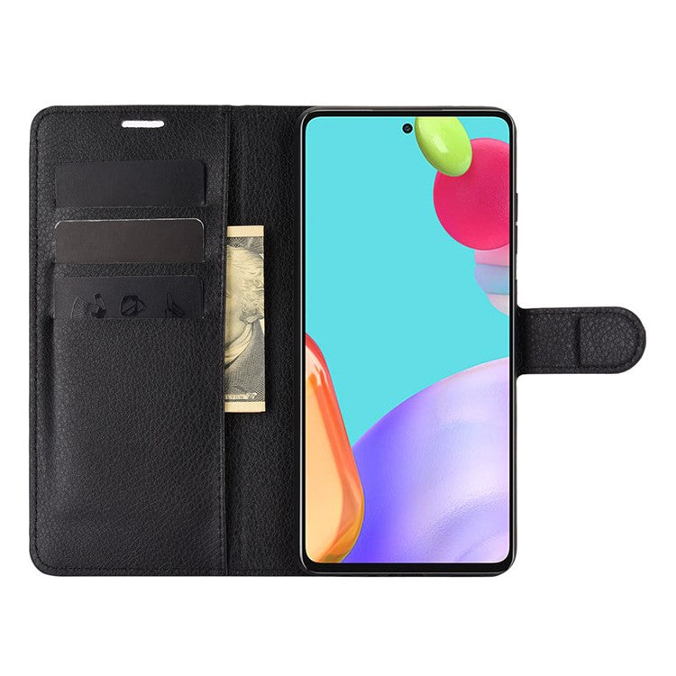 Litchi Texture Leather Wallet Stand Design Phone Cover for Samsung Galaxy A52 4G/5G / A52s 5G - Black