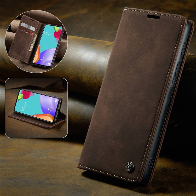 CASEME 013 Series Auto-absorbed Leather Wallet Stand Case Shell for Samsung Galaxy A52 5G/4G / A52s 5G - Coffee