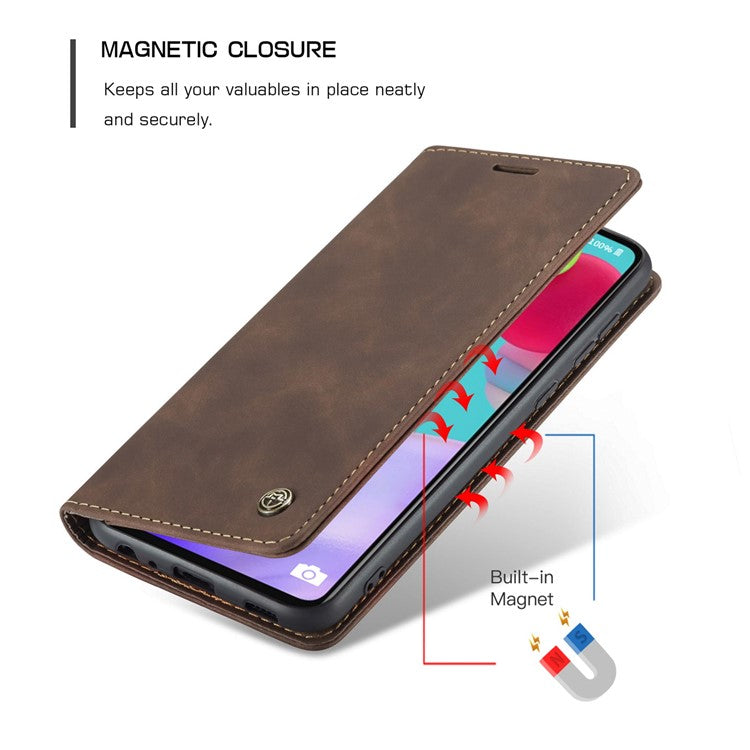 CASEME 013 Series Auto-absorbed Leather Wallet Stand Case Shell for Samsung Galaxy A52 5G/4G / A52s 5G - Coffee