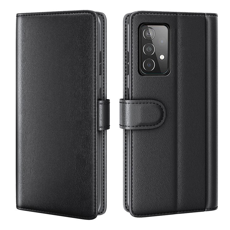 Split Leather Wallet Stand Protective Shell for Samsung Galaxy A52 5G / 4G Cell Phone Accessories - Black