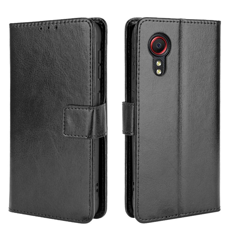 Crazy Horse Texture Wallet Design PU Leather Stand Protector Cover for Samsung Galaxy Xcover 5 - Black