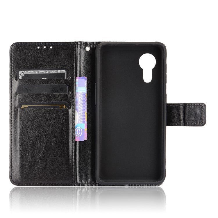 Crazy Horse Texture Wallet Design PU Leather Stand Protector Cover for Samsung Galaxy Xcover 5 - Black